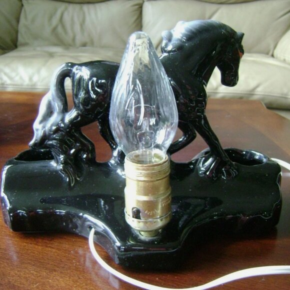 Vintage MCM 1950s Black Gray Horse Planter Accent TV Table Lamp - Picture 4 of 11